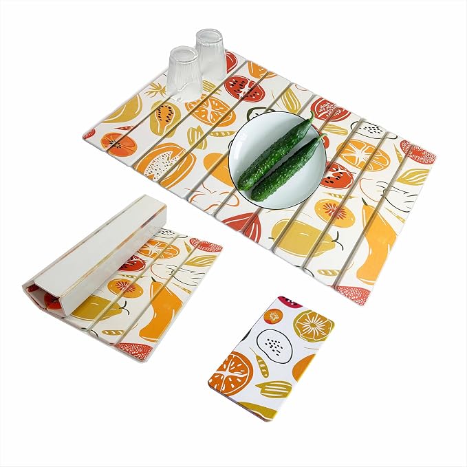 Large Stone Drying Mat for Kitchen Counter, 24"x16" Fast-Drying Super-Absorbent Diatomaceous Dish Drying Mat, Collapsible Dish Drying Stone for Dishes, Bottles, Cups, Any Countertop