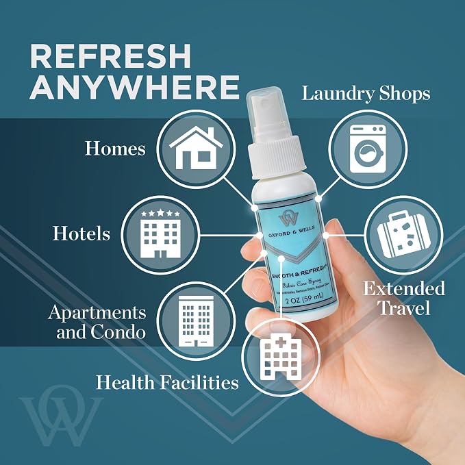 Oxford & Wells Fabric Wrinkle Remover & Static Reducer for Clothes, Wrinkle Spray for Clothing, Clothes Freshener, Non-Ironing Static Remover - Wrinkle Release Spray – Non-Aerosol 2 oz (Pack of 3)