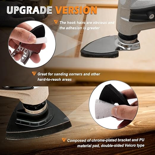 Oscillating Tool Sanding Pads Kit 114Pcs | 2Pcs Triangle Sanding Pads and 2Pcs Finger Sanding Pad, 110Pcs Multitool Sandpaper Set, Grit Fit for Finishing Wood Sanding
