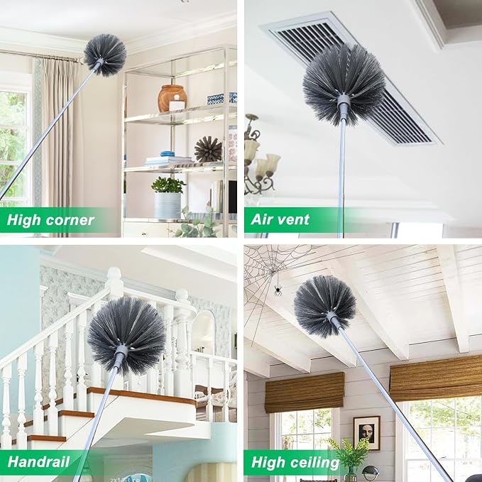 100" Microfiber Feather Dusters for Cleaning, Cobweb Duster with Extension Pole, Spider Web Brush & Ceiling Cleaning Tools, Dust Remover Set for Cleaning High Ceilings, Furniture, Ceiling Fan, Blinds