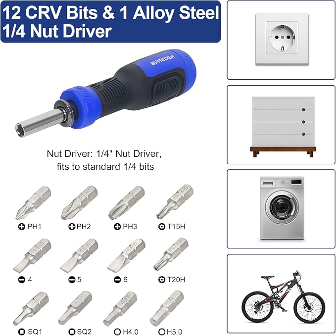 13-in-1 Multi Screw Driver, Adjustable Screwdriver Set Multitool | All in One with Torx Security, Phillips, Flat Head, Hex, Square, 1/4 Nut Driver, Outdoor, Daily Repair Kit, Portable Tools