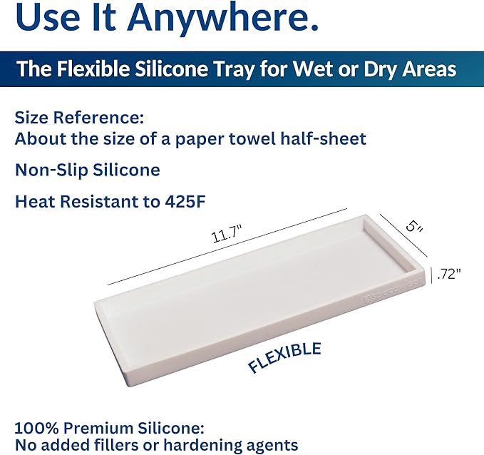 Spacewiser Countertop and Vanity Tray - 11.7" Silicone Bathroom Counter Tray, Dish Soap Trays for Kitchen Counter, Bathroom Counter Organizer Accessories Caddy, Shower Trays Makeup Mat Oil, White