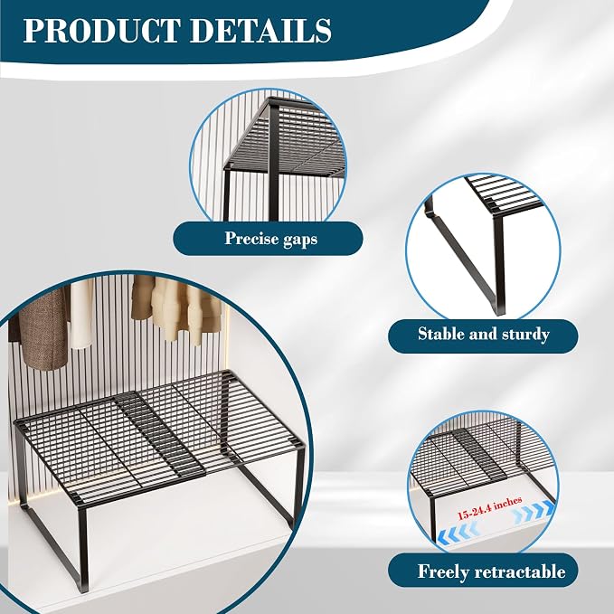 Extendable Metal Wire Shelf Organizer - Adjustable 15-24.4in Length, Stackable Storage Rack for Kitchen/Pantry/Bathroom/Shoe Cabinet/Tool Closet (4, White)