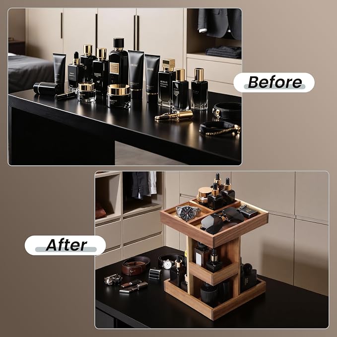 EXIN DECHEN Cologne Organizer for Men,Birthday Gifts for Men,Acacia Wood | Easy Installation,360° Rotating,Boyfriend Husband Dad Gift Ideas,Mens Accessories for Desk,Bathroom Countertop,Vanity,Dresser