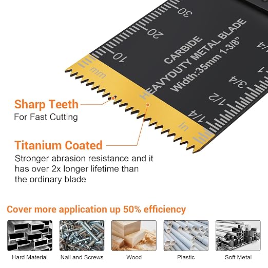 11PCS Titanium Oscillating Tool Blades, Universal Oscillating Multitool Blades Metal Cutting Quick Release for Hard Material Metal Nails Wood Plastic fit More Oscillating Tools