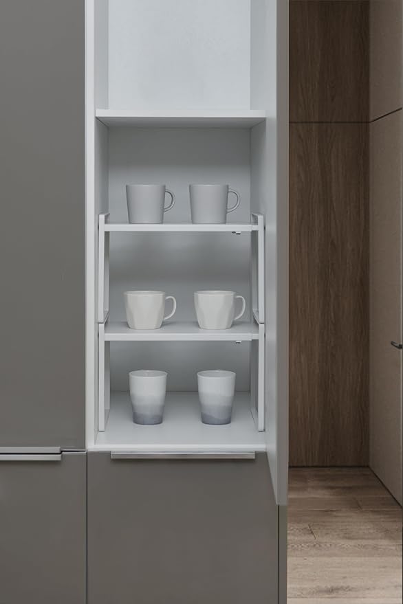 Nxconsu Cabinet Shelf Organizer Expandable, 12 Inch Deep Adjustable 13 to 24 Inch Metal Shelf Riser for Kitchen Pantry Cupboard Countertop Under Sink, Heavy Duty Stackable Storage Rack, White