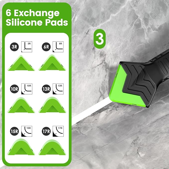 Goopreen 5 in 1 Caulking Tool Silicone Caulking Grout Removal Sealant Finishing Tool with Stainless Steel Head, 6 Replaceable Pads, Gap Seam Repair Kit for Kitchen Bathroom Sink Toilet Caulking