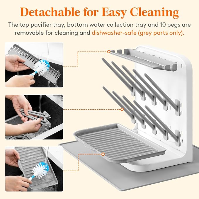 Lifewit 10-Hooks Baby Bottle Drying Rack with Drain Mat for Countertop | Vertical Bottle Storage Organizer, Stand-Up Dryer Holder for Pacifiers, Pump Parts, Baby Stuff, Newborn Essentials Must Haves