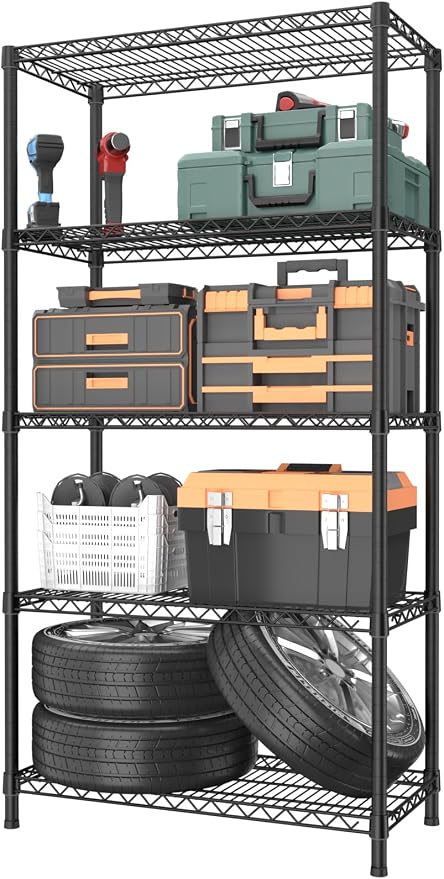 Golpart 5Tier Adjustable Storage Shelves Metal Wire Shelving Standing Shelf | Utility Heavy Duty Unit Rack Closet Organize for Home Kitchen Laundry Room Organization Pantry 18"Dx36"Wx72"H Black