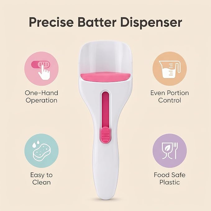 Cupcake Scoop Batter Dispenser, One Touch Slider Button Baking Tools Batter Separator for Even Portions Easy Clean Silicone Piston Ideal for Cupcakes Pancakes Muffins