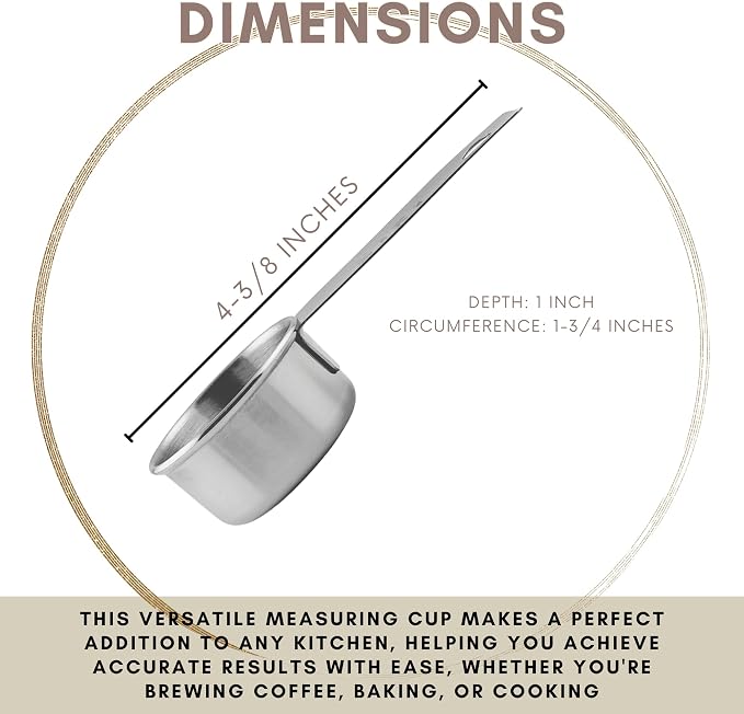1/8 Cup Stainless Steel Measuring Cup | Sturdy Metal 30 ml | 30 cc | 1 oz | Single Cup for Wet and Dry Ingredients | Great for use as 1/8 Cup Coffee Scoop - 12 PK