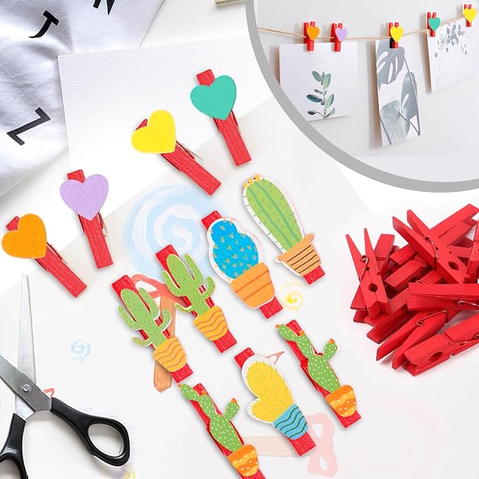 50PCS Colored Wooden Clothespins 2.9 Inch Color Clothes Pins for Pictures | Colorful Close Pins Wood for Photos Classroom School Decoration Craft Cheer, Red