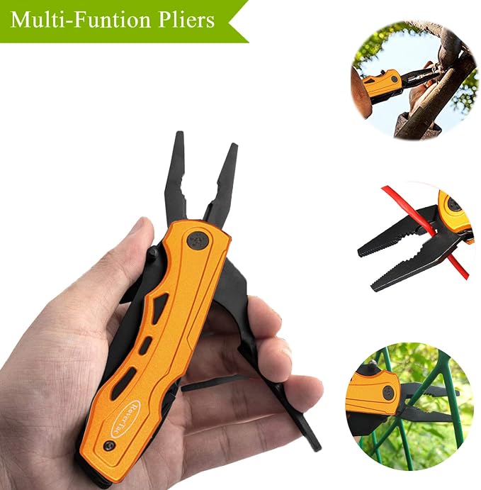 15-in-1 Pocket Multitool Knife - Folding Knife with Pliers, Bottle & Can Opener, Phillips Screwdriver + 9 Bits, Nylon Sheath - EDC Multi Tool for Camping, Hiking & DIY - Gifts for Men & Dad