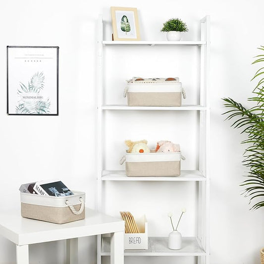 Bidtakay Small Baskets Fabric Storage Baskets for Organizing 3-Pack 12x8x5 Inch Collapsible Storage Bins for Shelves Canvas Bins for Closet Organization Baskets Storage Linen Closet S-White&Beige