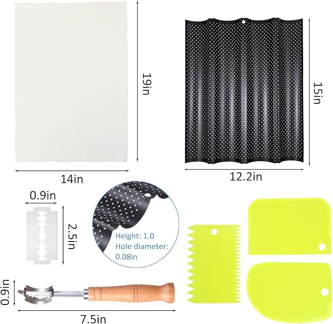4-Slot French Baguette Pan Set, Non-Stick French Bread Pan, Baguette Baking Pan with Proofing Cloth, Bread Lame, Home Baking Tools Kit for Homemade Bread