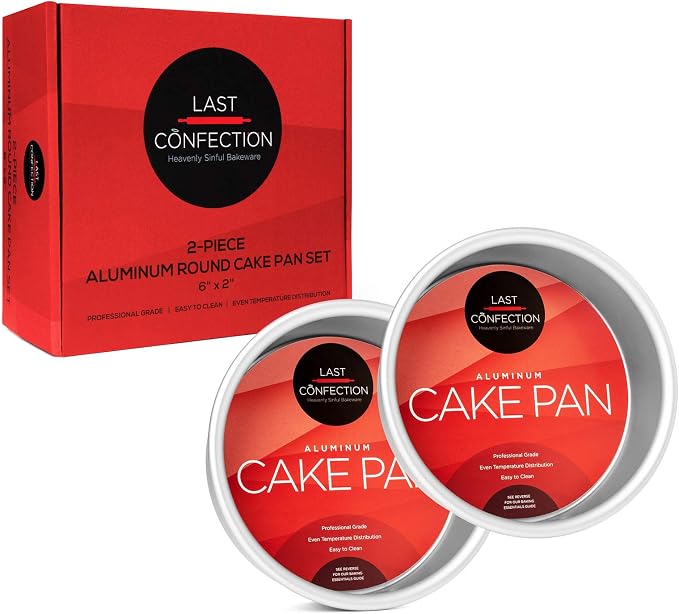Last Confection 6 x 2 Inch Round Cake Pans, Set of 2 Anodized Aluminum Cake Pans Baking Tins