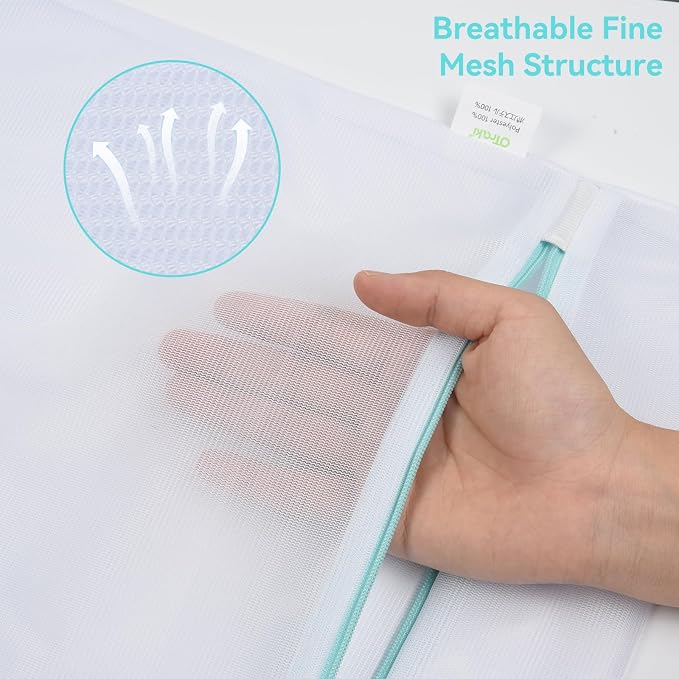 OTraki Mesh Laundry Bag for Delicates 12x16 inch Small Laundry Wash Bags for Washing Machine with Reinforced Zipper for Delicates Bra Socks Underwear, Don't Drying, Melting 140-176℉ White | for Washing Machine with Reinforced Zipper for Delicates Bra S...