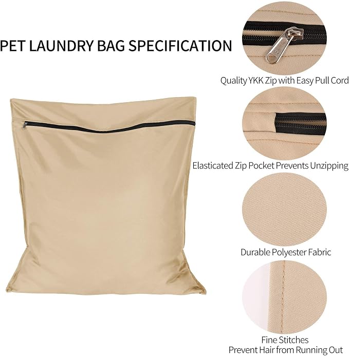 1 Pack Pet Laundry Bag,Stops Pet Hair Blocking The Washing Machine,Big Size Wash Bag Ideal for Dog Cat Horse,Hair Remover Safely,25.8’’ 27.8’’(65 X 70cm)(Beige)