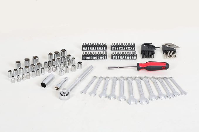 121-Piece Mechanics Tool Set, 1/4 & 3/8-Inch Drive | Metric and standard SAE socket wrench kit. General automotive repair hand tool set for car mechanics and garage DIY