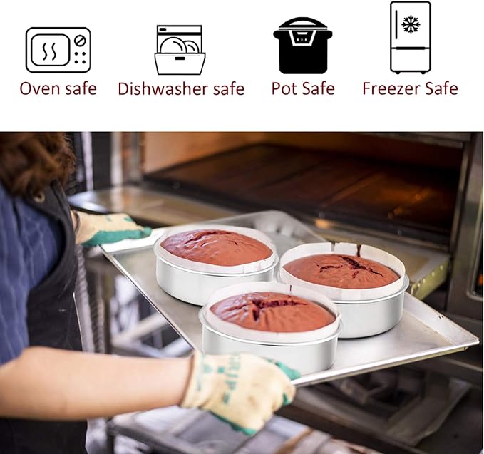 TeamFar 6 Inch Cake Pan, Round Smash Cake Pan Tier Baking Pans Set Stainless Steel, Fit in Pot Pressure Cooker Air Fryer, Healthy & Non-Toxic, Mirror Finish & Sturdy, Oven & Dishwasher Safe - Set of 3