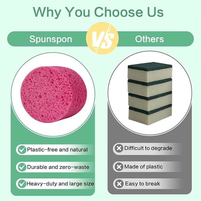 3-Pack Large Sponge, Kitchen Sponges, Handy Sponges, Cellulose Sponges, Dish Washing Sponge, Natural Sponge, Car Washing Sponge, Eco Friendly Sponge (Round, 4" X 4" X 2"), Pink