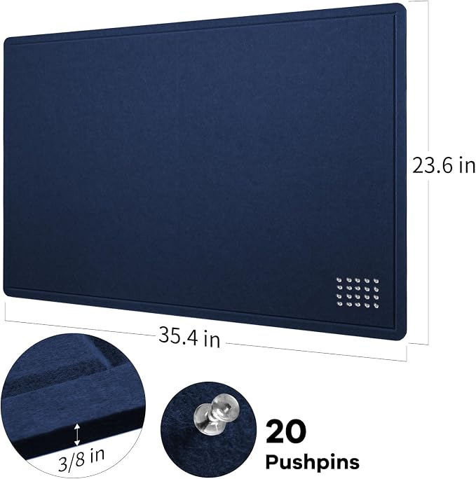 Felt Bulletin Board 36x24 inches, Decorative Pin Board for Home & Office | Cork Board Alternative for Wall with Push Pins, Display Mood Board for Photos, Notes & Reminders