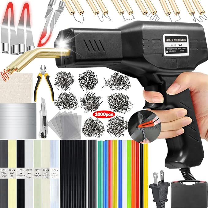 Upgraded 220W Plastic Welder, 2 in 1 Plastic Welding Repair Welder Kit 1000PCS Hot Stapler Soldering Gun with 100PCS Plastics Welding Rods Car Bumper Repair Kit for Most Plastics(Black)