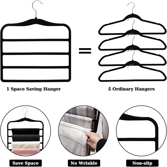 Closet Organizers and Storage, 2 Pack Pants-Hanger-Space-Saving | Velvet Clothes Organization Jeans Trousers Scarf Hangers for Pant-Rack, College-Dorm-Room Essentials for Students Girls Boys