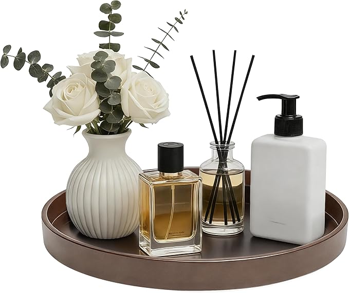2 Pack 10" Bathroom and Vanity Tray, ABS Bathroom Counter Organizer, Coffee Table Decor for Perfume, Candles, Keys &More. Kitchen Countertop Organizer, Decorative Tray Soap Holder, Brown