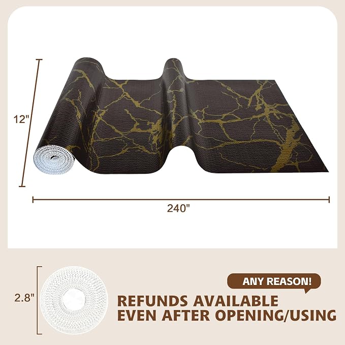 2-Layer Drawer and Shelf Liner for Kitchen Cabinet: 17in X 20Ft Non Slip | Waterproof Shelf Paper Non Adhesive Refrigerator Liners Black/Gold Marble Easy Liners for Bathroom with Knife Tape Measure