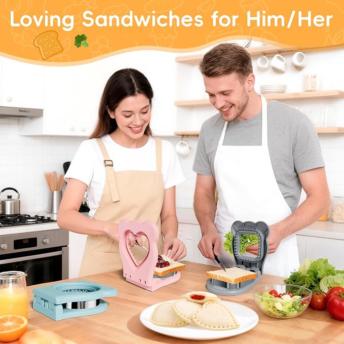 Sandwich Cutters for Kids Lunch, Breakfast Crustless Sandwich Maker | Sandwich Cutter and Sealer Heart Cookie Cutter Bread Decruster Lunch Box Accessories for Kids Children Adult