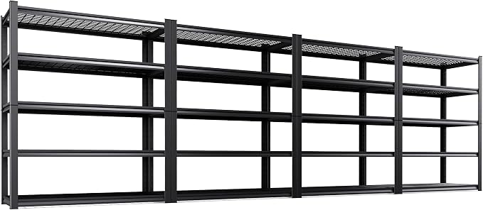 Set of 4 Heavy Duty Garage Shelving 5T Storage Shelves, Adjustable Metal Shelving Unit, Utility Garage Organizer Shelf for Basement, Pantry, Warehouse, Supermarket, 45.6" Wx19.7 Dx78 H
