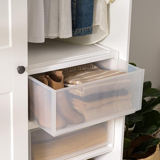 IRIS USA 2-Pack, 47 Qt. Extra Large Stacking Drawer with Clear Door, White | Store shoes, clothing, linens, pantry items, and household essentials with organized storage for everyday needs
