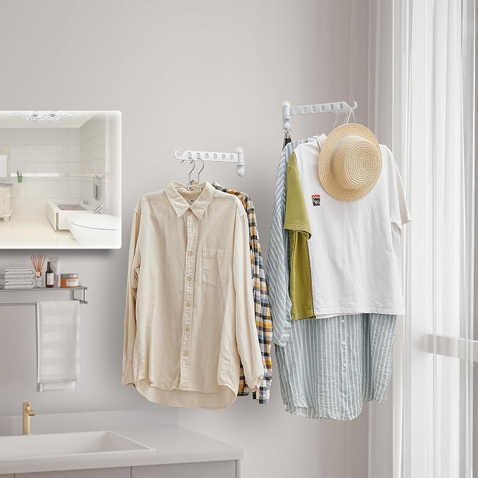JOOM Clothes Drying Rack Wall Mounted, Foldable Wall Hanger, White 13in Arm | Space Saving Aluminum Wall Mount Clothes Rack for Laundry Room, Closet, Bathroom, Dorm, Apartment, Folds Flat When Not in Use