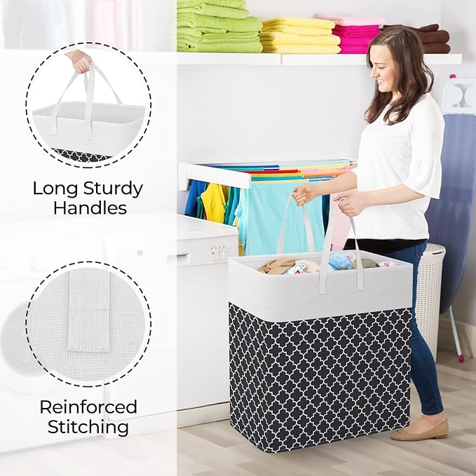 StorageRight Laundry Basket Hamper, 100L Clothes Storage, Clover Black | Freestanding Clothes Hampers, Foldable design, with Easy Carry Handles, For Laundry, Bedroom, Dorm, Clothing, Towels, Toys