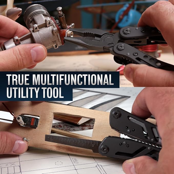 24-in-1 Multitool with Knife, Pliers & 11 Magnetic Bits - Black Stainless Steel Multi Tool for Camping, Hiking, EDC - Gift for Men 2238B