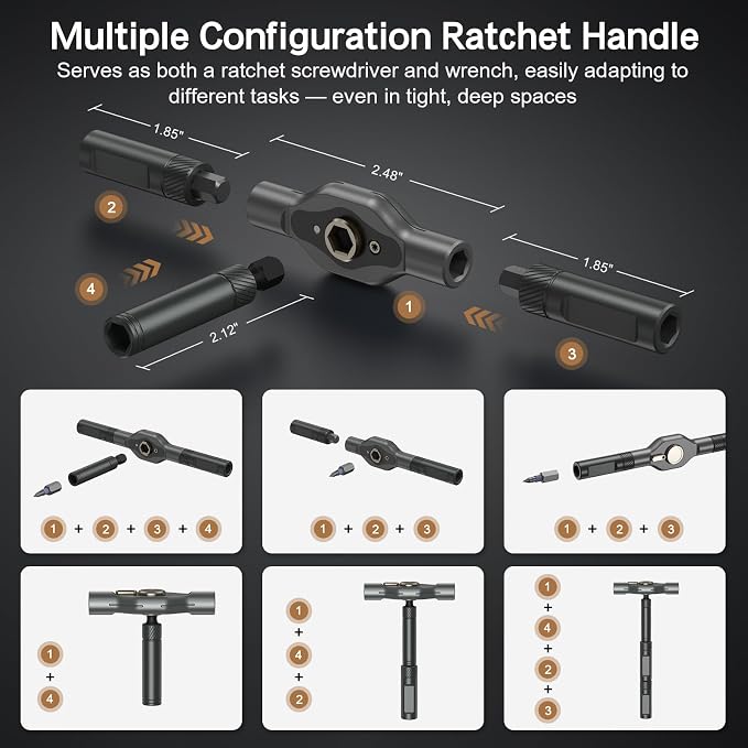 42 in 1 Magnetic Screwdriver Set, DIY Ratchet Screwdriver Set, Multi Bit Magnetic Drive Set, Detachable Ratchet Handle, Portable Compact Repair Tool Kit for Furniture Computer Bicycle Black