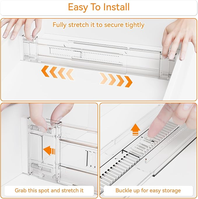 Yieach 4 Pack 3.2 Inch Shallow Acrylic Drawer Dividers for Clothes,Expandable Deep Dresser Dividers From 15 to 21'',Adjustable Drawer Separators for Dresser,Nursery and Baby Clothing,Sock,Underwear