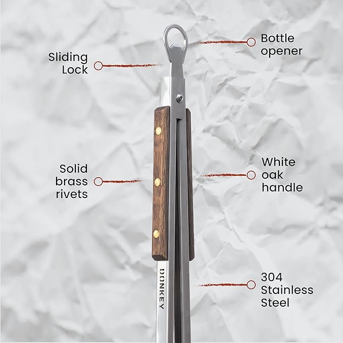 32" Heavy Duty Fire Tongs - Extra Long Log Grabber for Grill, Fire Pit, Pizza Oven & Campfire | Handmade South African Rust Resistant Stainless Steel Firewood Tongs with Wood Handle | Donkey Long Tong