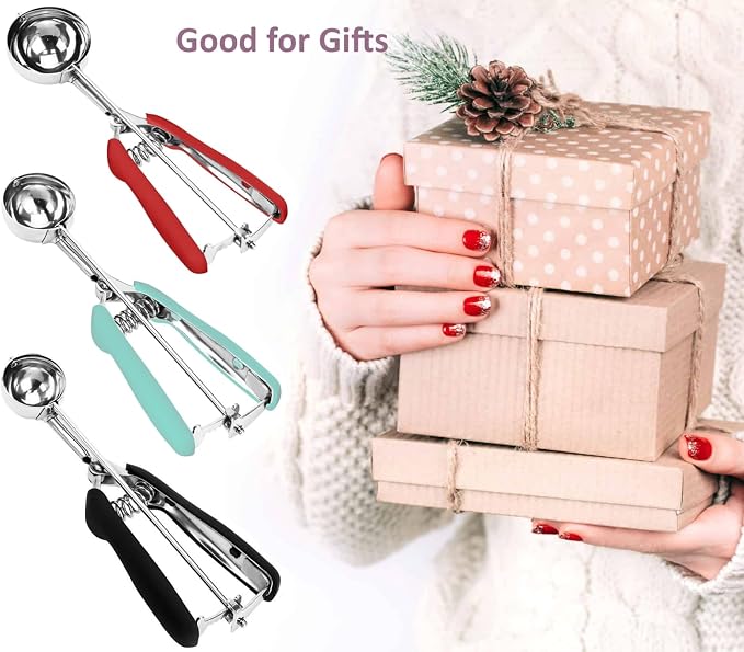 Cookie Scoop, 18/8 Stainless Steel Cookie Scooper, Cookie Scoops for Baking, 3Tbsp/45ml/1.5oz Cookie Dough Scoop, Ice Cream Scooper with Trigger Release, Cookie Scooper for Baking (Red)…