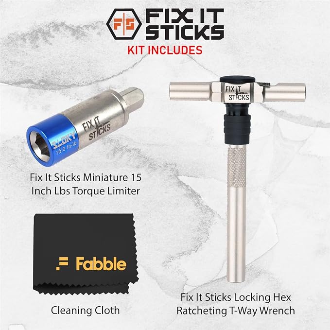 Fix It Sticks Set of 2 tools Bundle - Ratcheting T-Way Wrench & Torque Limiter 15 Inch-lb – Precision Set for Home and Professional Use – with microfiber cloth