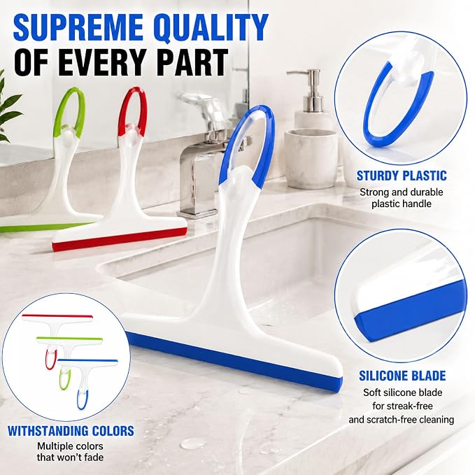 Shower Squeegee for Glass Doors, 3pcs Bathroom Squeegee for Shower Cleaner Squeegee, Window Cleaning Squeegee Glass Shower Door for Car Window Wiper Mirror Windshield