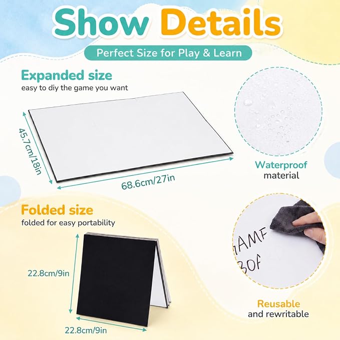 Zhanmai 4 Pcs Folding Blank Game Board 18 x 27 Inches Make Your Own Game Board, Quad Fold Dry Erase Blank Games Boards for School Classroom DIY Games Activities (6 Folds)