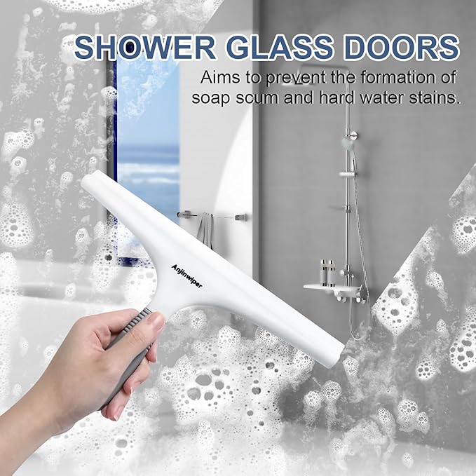 Shower Squeegee for Glass Doors, 10 in Silicone Squeegee with Adhesive Hook | All-Purpose Bathroom Squeegee for Shower Glass Window Tile Floor Mirror, Ergonomic Household Squeegee - Home Car Cleaner Tool