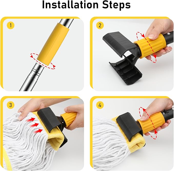 Heavy Duty String Wet Mop for Floor Cleaning, Commercial Industrial Cotton Mops with Stainless Steel Long Handle for Home, Kitchen, Bathroom, Garage