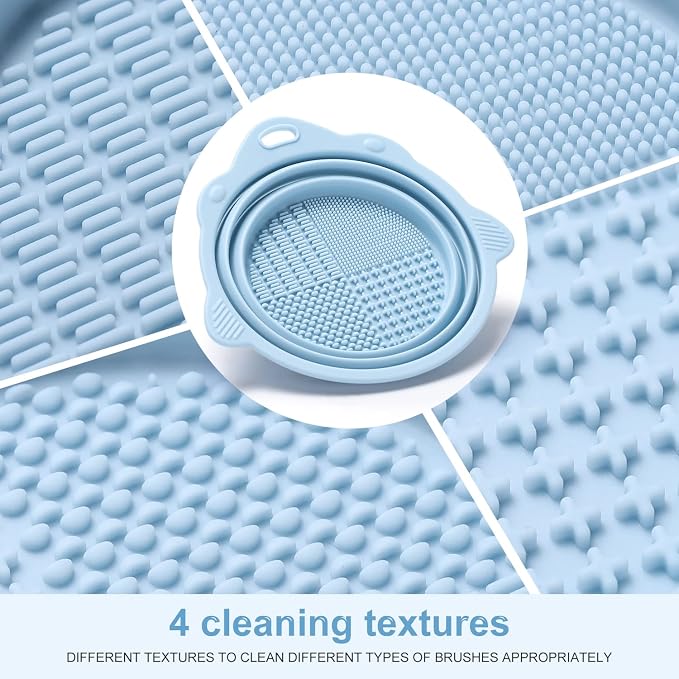 Foldable Silicone Makeup Brush Cleaner Bowl | Portable Cleaning Tool For Brushes, Powder Puffs, Sponges (Blue)