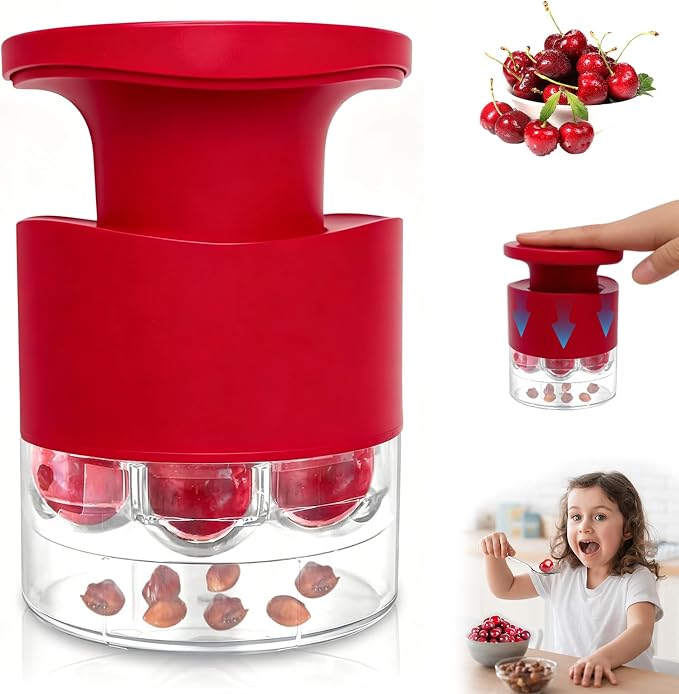 Cherry Pitter Tool Quick Release Multi Cherries Stoner Pitter 7-in-1 | Push Button Cherry Core Pitter Tool with Splatter Protector, Pit Seed Remover for Making Jam Cherry Dishes