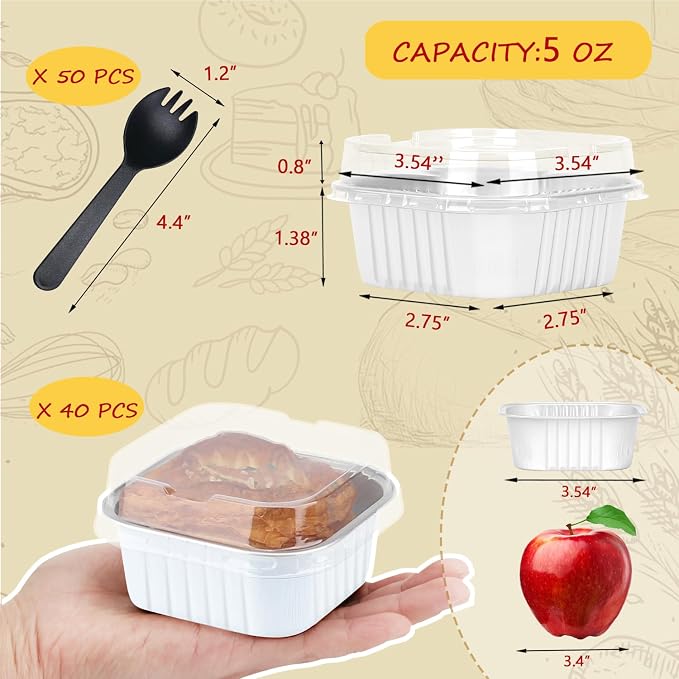 LNYZQUS 5oz Mini Cake Tins With Lids 40 Pack, Aluminum Foil Muffin Pans Cupcake Cups,Small Disposable Ramekins Brownie Baking Pans Cupcake Containers Holders For Wedding Party-White