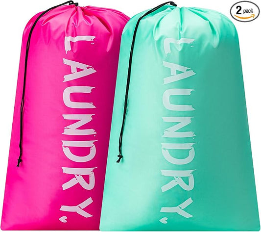 2 Pack Travel Laundry Bag,28" x 40", Extra Large Dirty Clothes Organizer | Machine Washable with Drawstring, Holds 3-4 Loads of Laundry,Fit a Laundry Hamper or Basket Travel Essentials