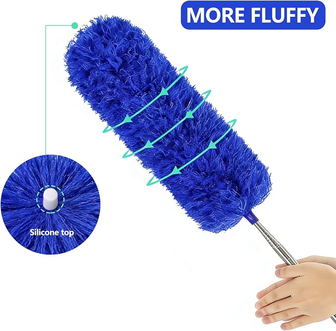SetSail Extra-Long Dusters with Extension Pole 100-inch for Cleaning,Blue | Bendable Microfiber Head,Washable, Ceiling Fan Cleaner Duster, for Corner, High Ceilings and Furniture